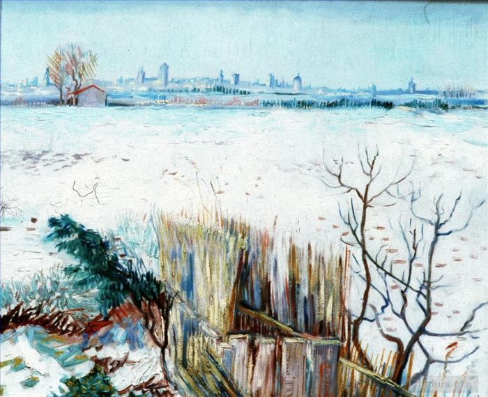 Vincent van Gogh Oil Painting - Snowy Landscape with Arles in the Background