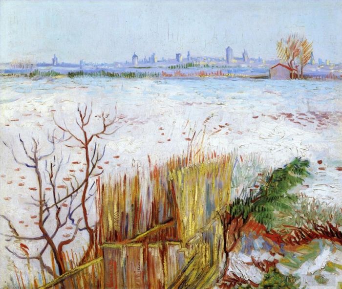Vincent van Gogh Oil Painting - Snowy Landscape with Arles in the Background