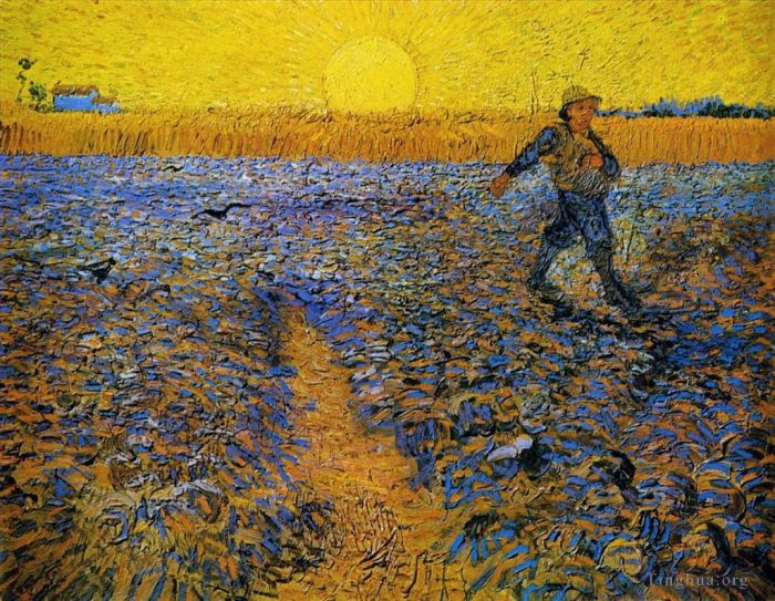 Vincent van Gogh Oil Painting - Sower with Setting Sun after Millet