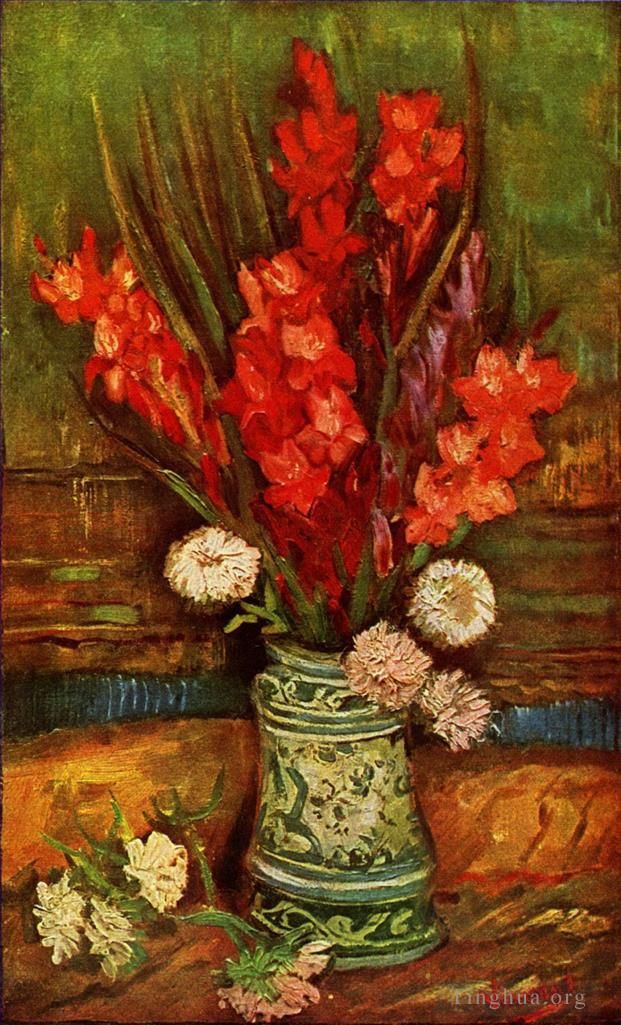 Vincent van Gogh Oil Painting - Still LIfe Vase with Red Gladiolas