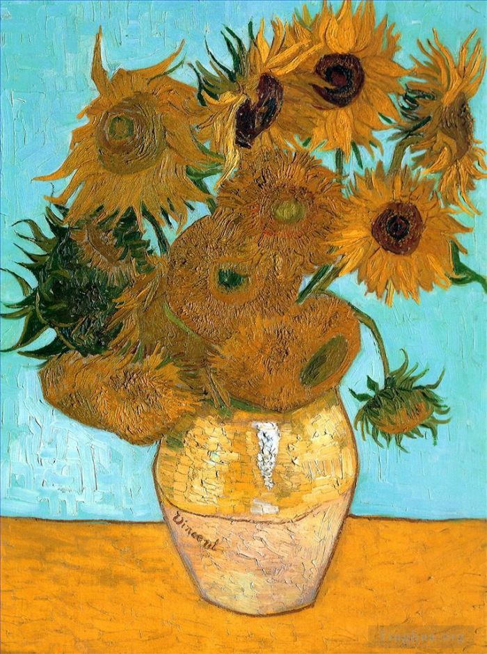 Vincent van Gogh Oil Painting - Still Life  Vase with Twelve Sunflowers