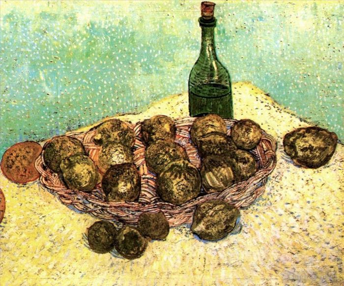 Vincent van Gogh Oil Painting - Still Life Bottle Lemons and Oranges