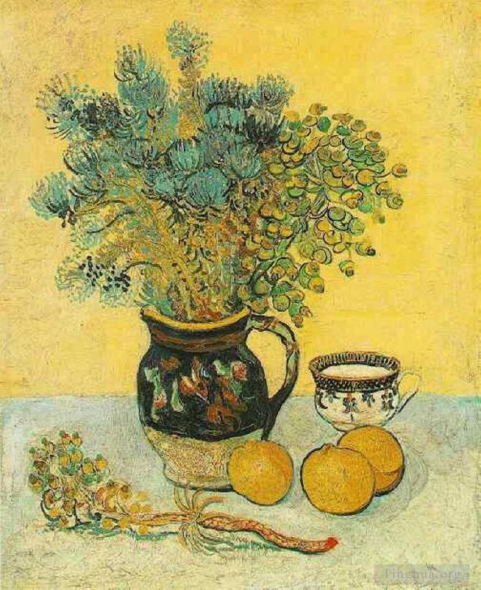 Vincent van Gogh Oil Painting - Still Life Majolica Jug with Wildflowers