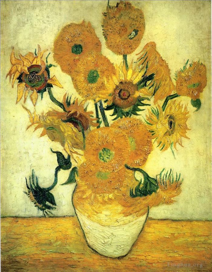Vincent van Gogh Oil Painting - Still Life Vase with Fourteen Sunflowers