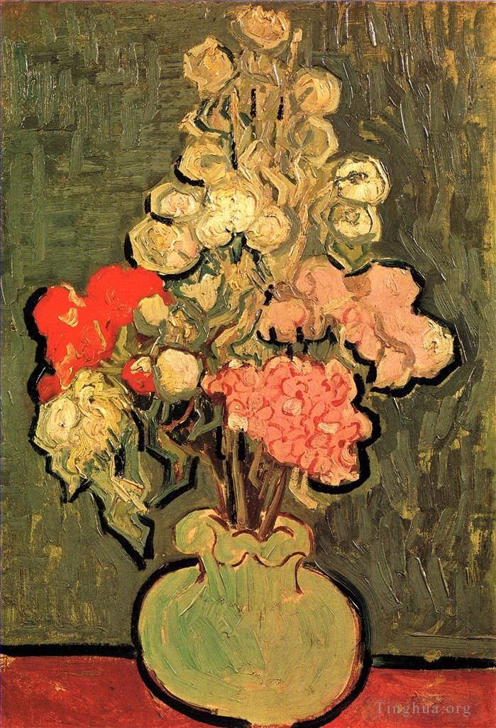 Vincent van Gogh Oil Painting - Still Life Vase with Rose Mallows