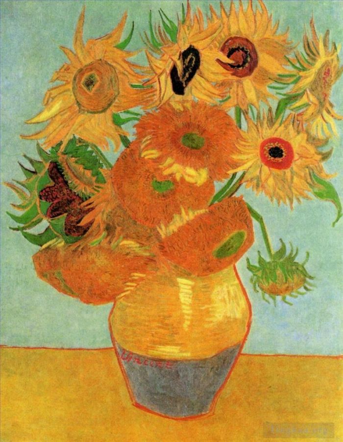 Vincent van Gogh Oil Painting - Still Life Vase with Twelve Sunflowers