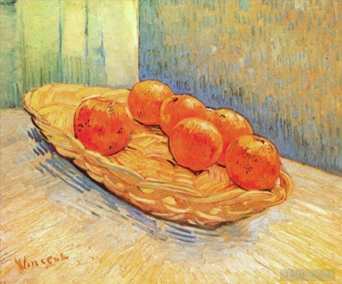 Vincent van Gogh Oil Painting - Still Life with Basket and Six Oranges