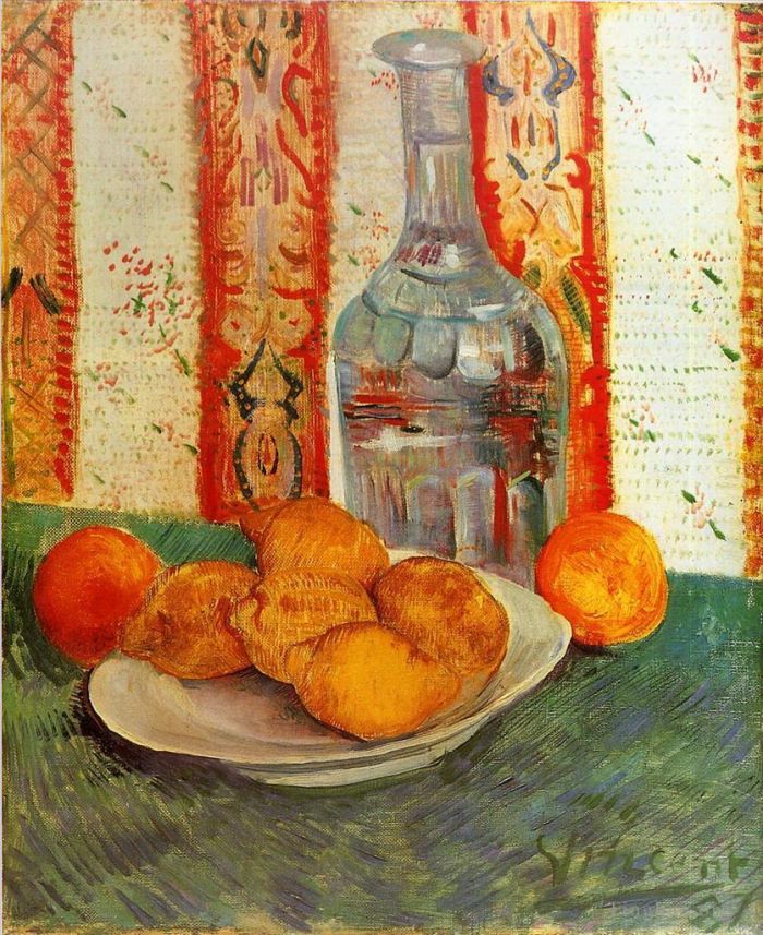 Vincent van Gogh Oil Painting - Still Life with Decanter and Lemons on a Plate