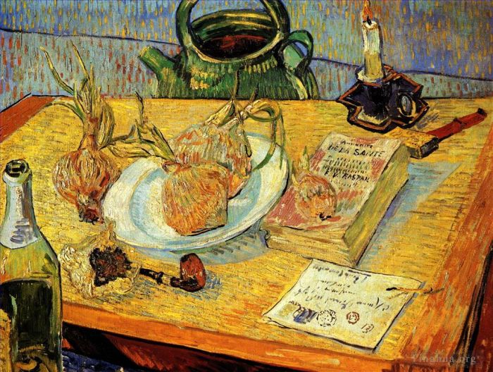 Vincent van Gogh Oil Painting - Still Life with Drawing Board Pipe Onions and Sealing Wax