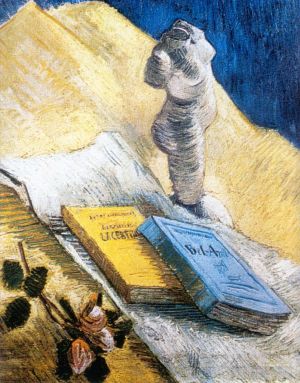 Artist Vincent van Gogh's Work - Still Life with Plaster Statuette a Rose and Two Novels