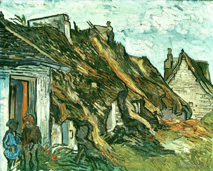 Vincent van Gogh Oil Painting - Thatched Cottages in Chaponval Auvers sur Oise