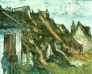 Artist Vincent van Gogh's Work - Thatched Cottages in Chaponval Auvers sur Oise