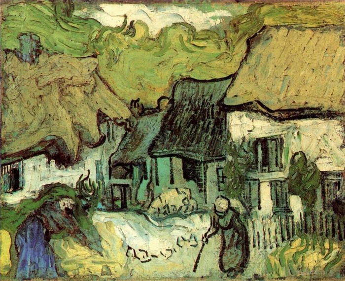 Vincent van Gogh Oil Painting - Thatched Cottages in Jorgus