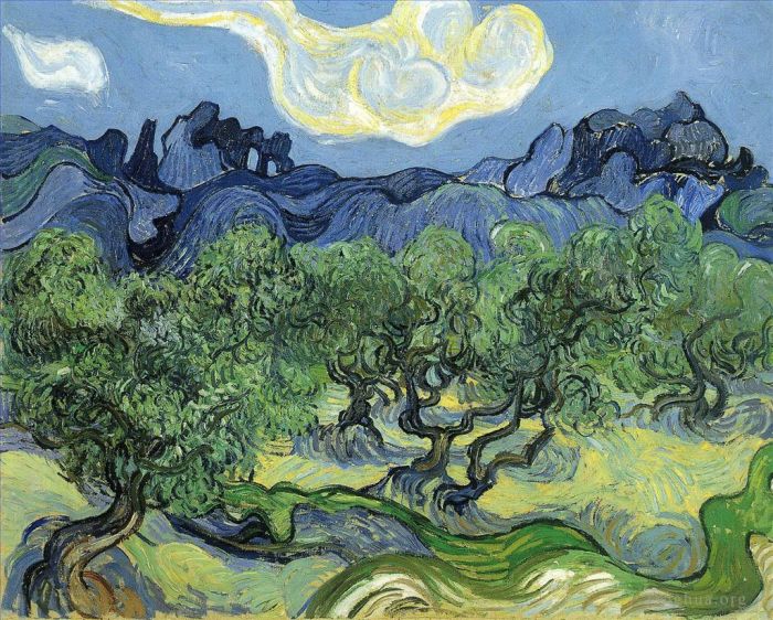 Vincent van Gogh Oil Painting - Olive Trees in a Mountainous Landscape