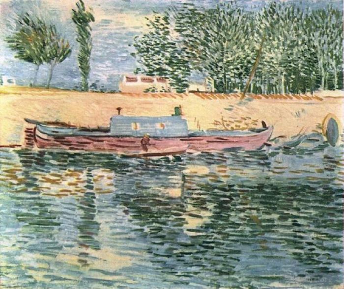 Vincent van Gogh Oil Painting - The Banks of the Seine with Boats