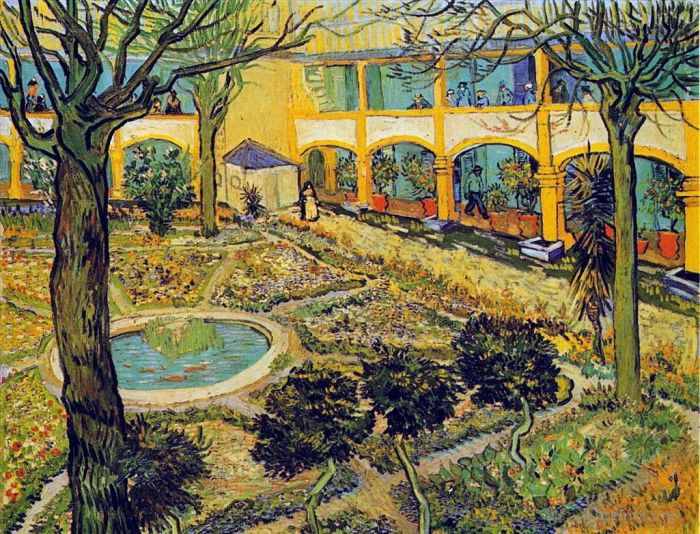 Vincent van Gogh Oil Painting - The Courtyard of the Hospital in Arles