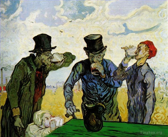 Vincent van Gogh Oil Painting - The Drinkers after Daumier