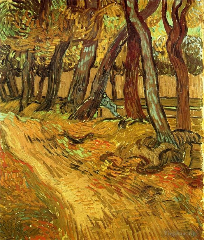 Vincent van Gogh Oil Painting - The Garden of Saint Paul Hospital with Figure