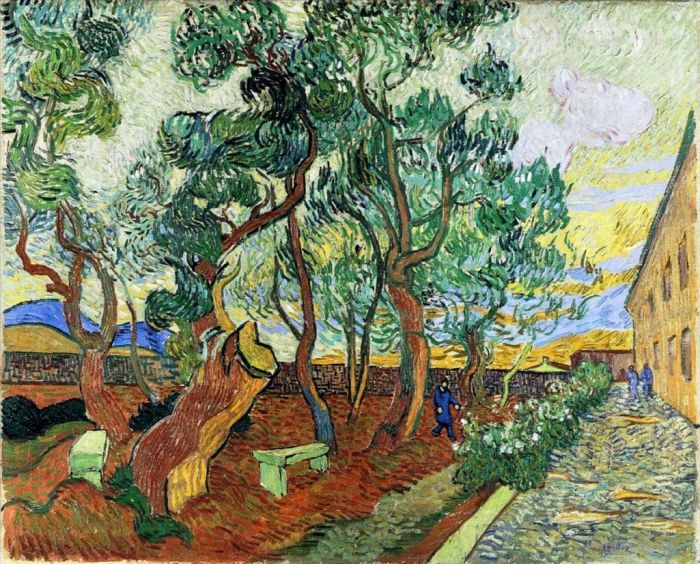 Vincent van Gogh Oil Painting - A Corner of Saint-Paul Hospital and the Garden with a Heavy, Sawed-Off Tree