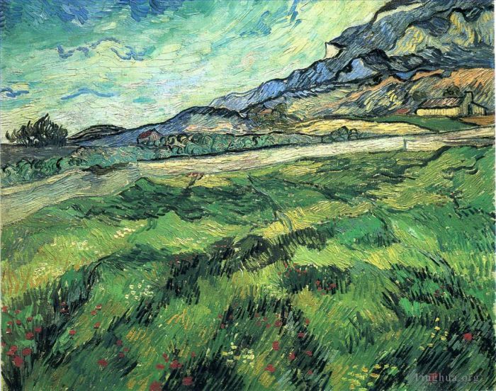 Vincent van Gogh Oil Painting - The Green Wheatfield behind the Asylum