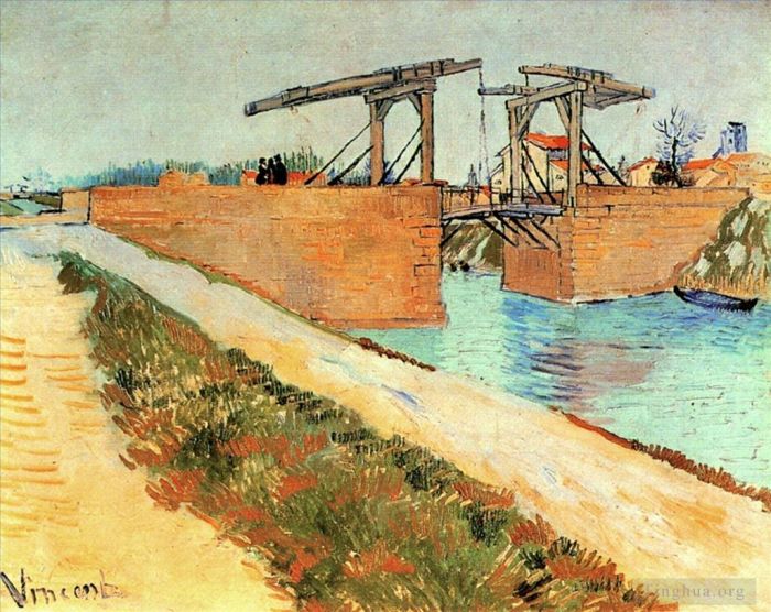 Vincent van Gogh Oil Painting - The Langlois Bridge at Arles with Road Alongside the Canal