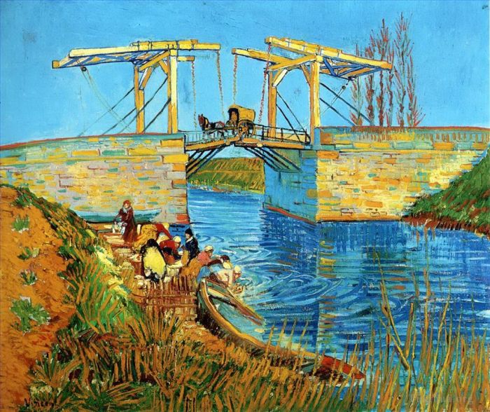 Vincent van Gogh Oil Painting - The Langlois Bridge at Arles with Women Washing 2