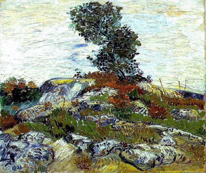 Vincent van Gogh Oil Painting - The Rocks with Oak tree