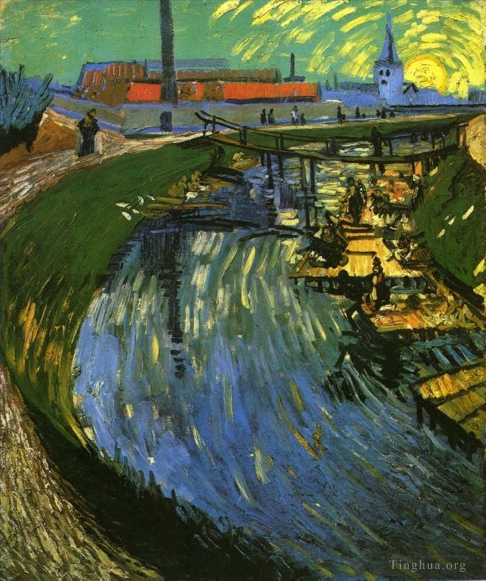 Vincent van Gogh Oil Painting - The Roubine du Roi Canal with Washerwomen