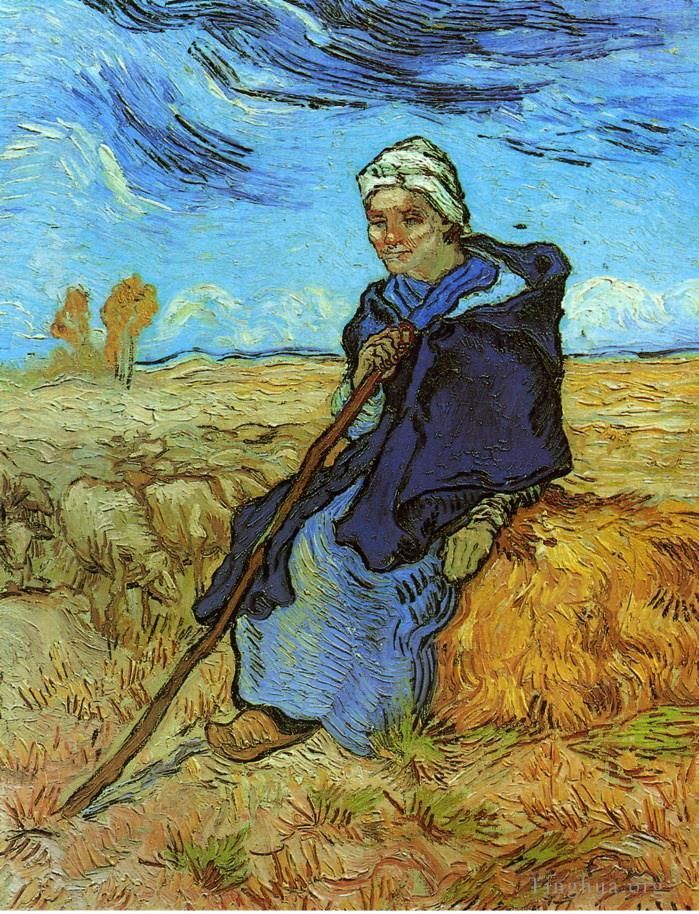 Vincent van Gogh Oil Painting - The Shepherdess after Millet