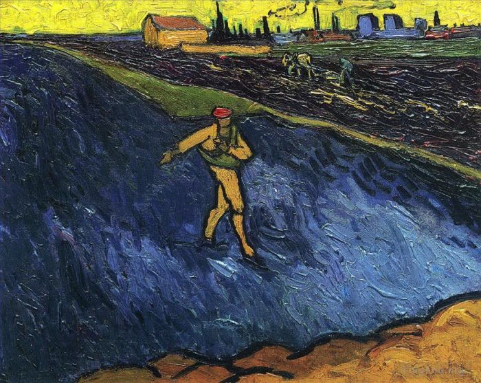 Vincent van Gogh Oil Painting - The Sower Outskirts of Arles in the Background