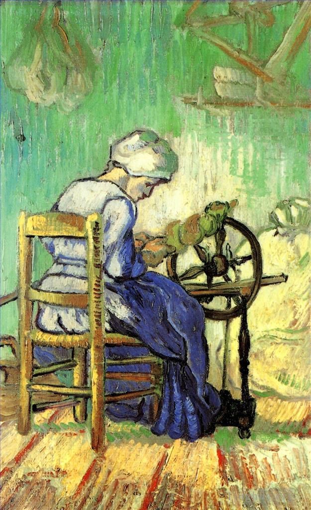 Vincent van Gogh Oil Painting - The Spinner after Millet