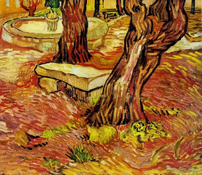 Vincent van Gogh Oil Painting - The Stone Bench in the Garden at Saint Paul Hospital