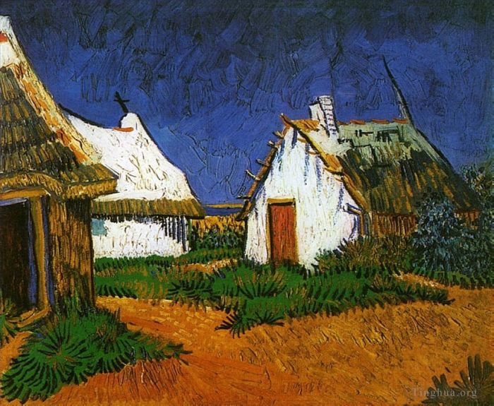 Vincent van Gogh Oil Painting - Three White Cottages in Saintes Maries