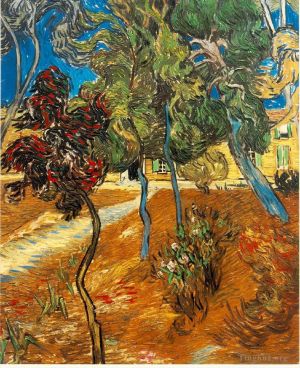 Artist Vincent van Gogh's Work - Trees in the Asylum Garden