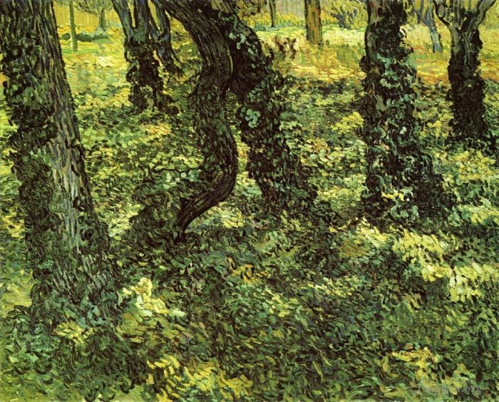 Vincent van Gogh Oil Painting - Trunks of Trees with Ivy