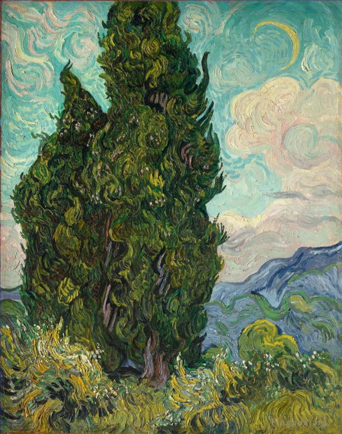 Vincent van Gogh Oil Painting - Two Cypresses 2