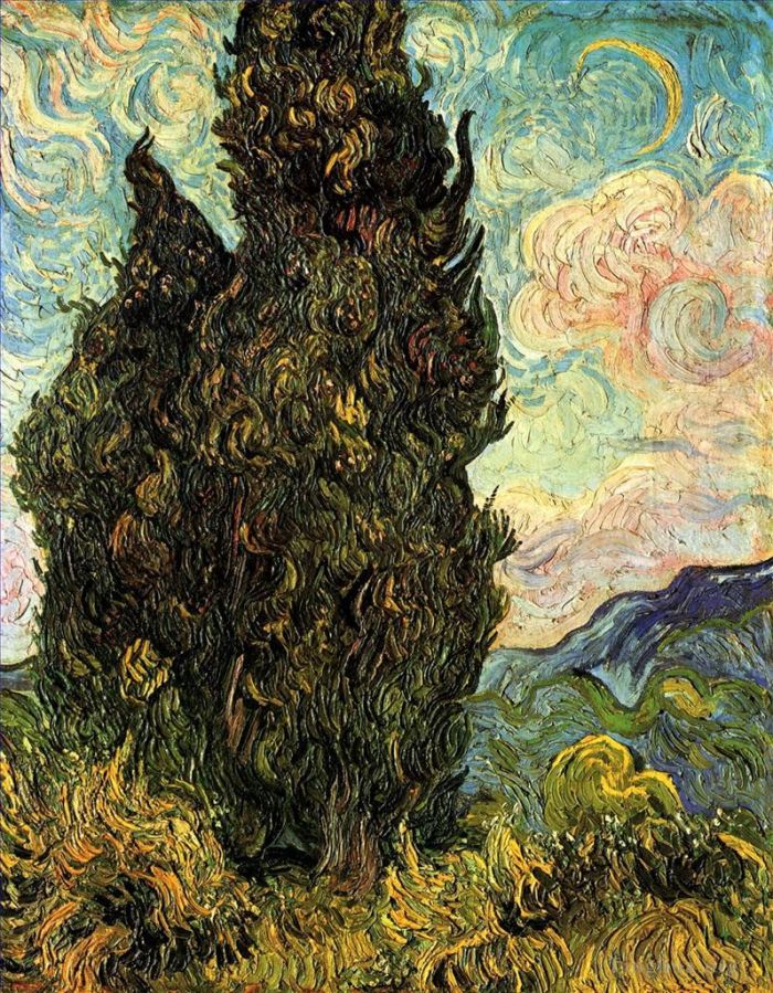 Vincent van Gogh Oil Painting - Two Cypresses