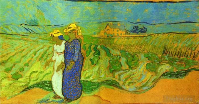 Vincent van Gogh Oil Painting - Two Women Crossing the Fields
