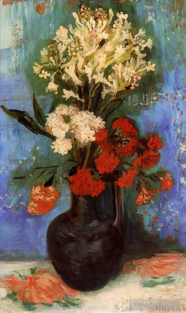 Vincent van Gogh Oil Painting - Vase with Carnations and Other Flowers