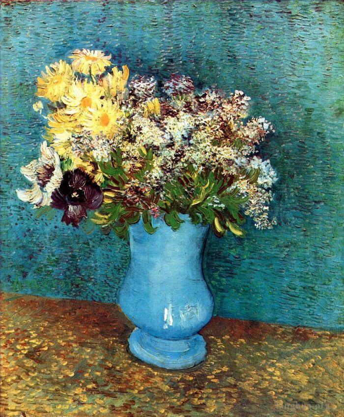 Vincent van Gogh Oil Painting - Vase with Flieder Margerites und Anemones