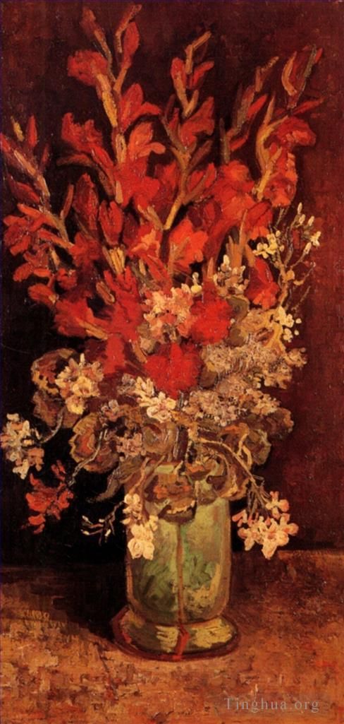 Vincent van Gogh Oil Painting - Vase with Gladioli and Carnations