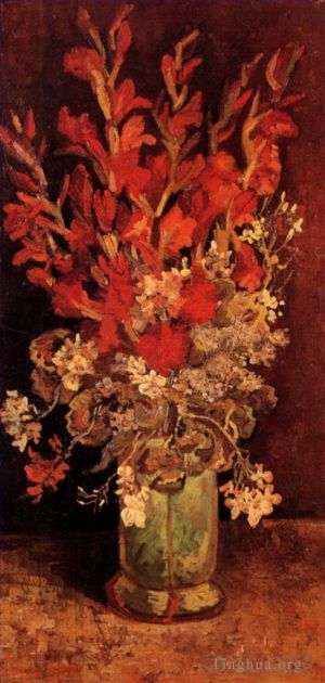Artist Vincent van Gogh's Work - Vase with Gladioli and Carnations