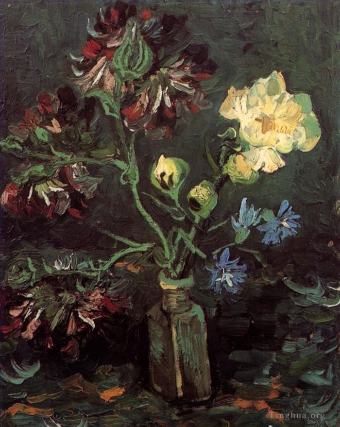 Vincent van Gogh Oil Painting - Vase with Myosotis and Peonies