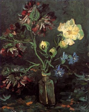 Artist Vincent van Gogh's Work - Vase with Myosotis and Peonies