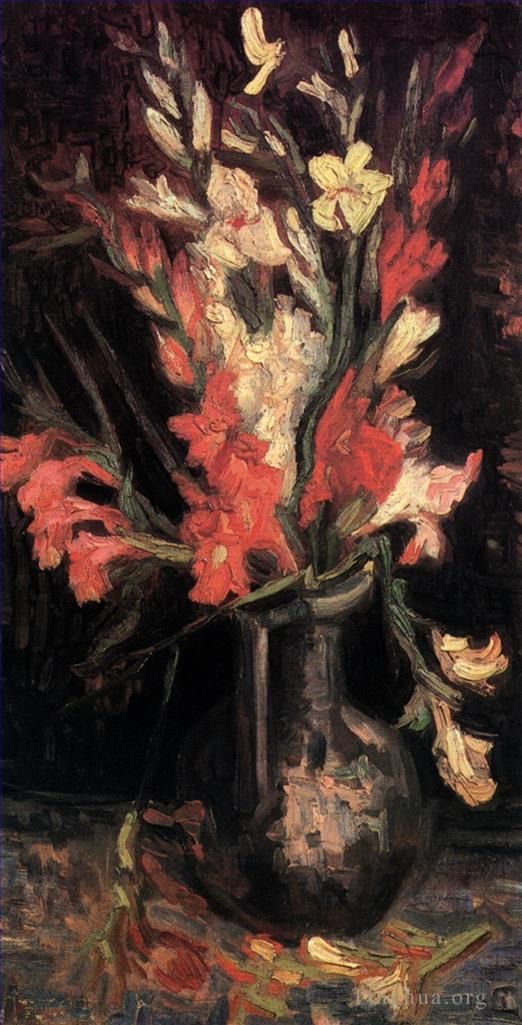 Vincent van Gogh Oil Painting - Vase with Red Gladioli 2