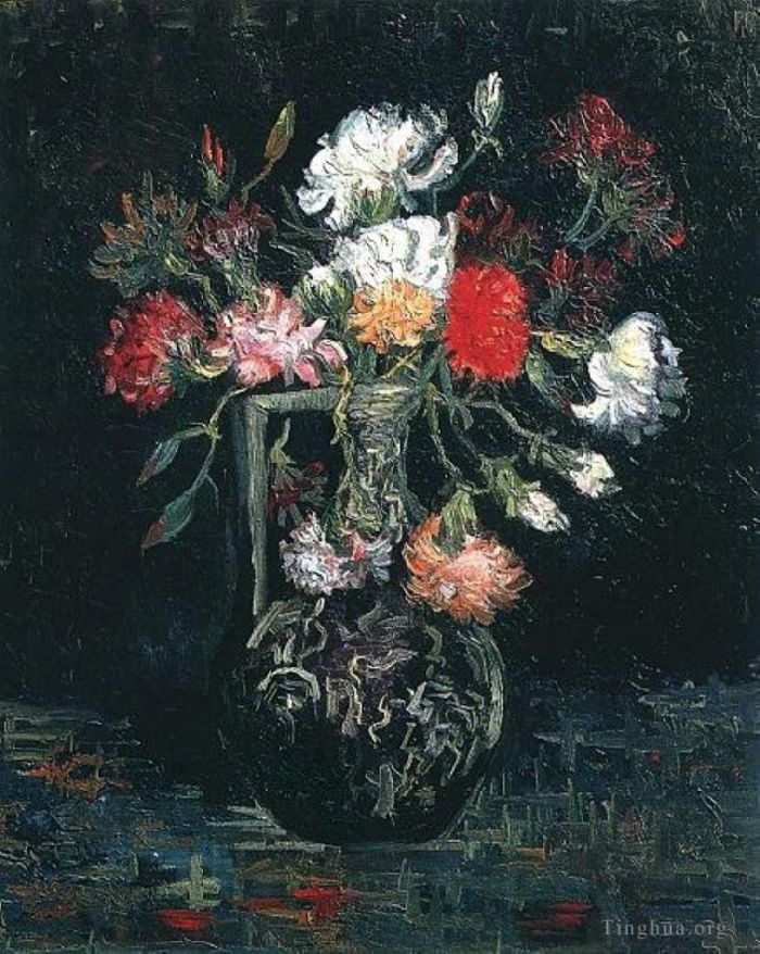 Vincent van Gogh Oil Painting - Vase with White and Red Carnations