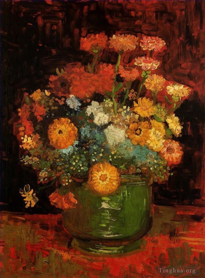 Vincent van Gogh Oil Painting - Vase with Zinnias