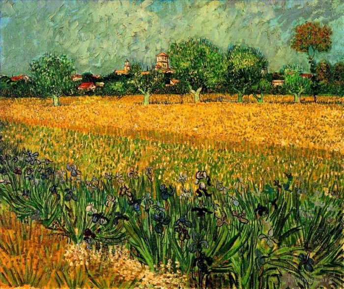 Vincent van Gogh Oil Painting - View of Arles with Irises in the Foreground