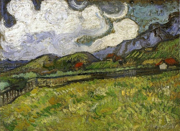 Vincent van Gogh Oil Painting - Wheat Field behind Saint Paul Hospital with a Reaper