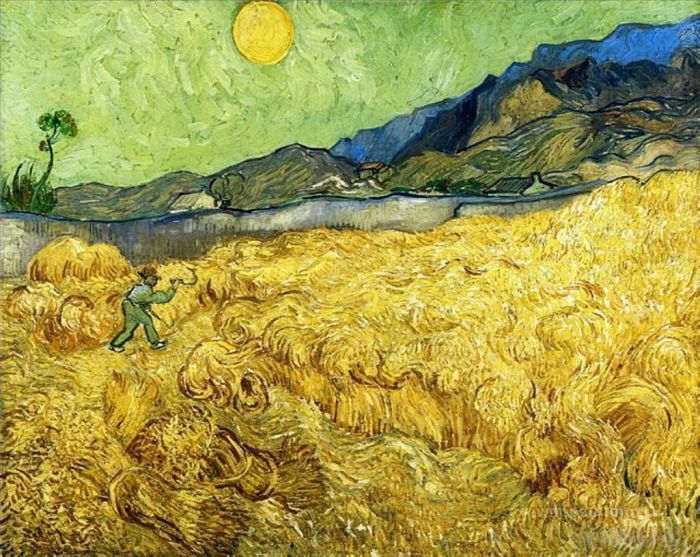 Vincent van Gogh Oil Painting - Wheat Field with Reaper and Sun